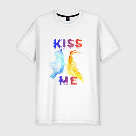 Мужская футболка хлопок Slim с принтом Kiss Me в Петрозаводске, 92% хлопок, 8% лайкра | приталенный силуэт, круглый вырез ворота, длина до линии бедра, короткий рукав | cyber | kiss | абстракция | волны | любовь | поцелуй