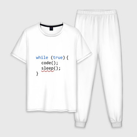Мужская пижама хлопок с принтом Code - sleep в Петрозаводске, 100% хлопок | брюки и футболка прямого кроя, без карманов, на брюках мягкая резинка на поясе и по низу штанин
 | c | c++ | code | coder | computer | hacker | java | programm | tag | жизнь | код | кодер | программа | программист | сон | хакер | хочу спать