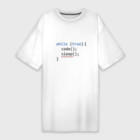 Платье-футболка хлопок с принтом Code  sleep в Петрозаводске,  |  | c | c++ | code | coder | computer | hacker | java | programm | tag | жизнь | код | кодер | программа | программист | сон | хакер | хочу спать