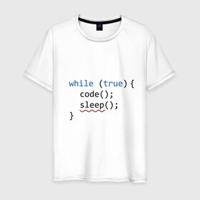 Мужская футболка хлопок с принтом Code - sleep в Петрозаводске, 100% хлопок | прямой крой, круглый вырез горловины, длина до линии бедер, слегка спущенное плечо. | Тематика изображения на принте: c | c++ | code | coder | computer | hacker | java | programm | tag | жизнь | код | кодер | программа | программист | сон | хакер | хочу спать