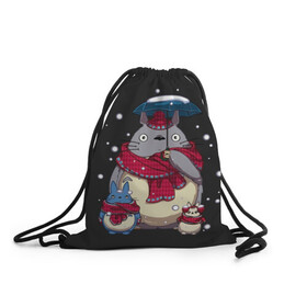 Рюкзак-мешок 3D с принтом My Neighbor Totoro зонт от снега в Петрозаводске, 100% полиэстер | плотность ткани — 200 г/м2, размер — 35 х 45 см; лямки — толстые шнурки, застежка на шнуровке, без карманов и подкладки | Тематика изображения на принте: anime | hayao miyazaki | japanese | meme | miyazaki | piano | studio ghibli | tokyo | totoro | гибли | котобус | мой | сосед | сусуватари | тонари | тоторо | хаяо миядзаки