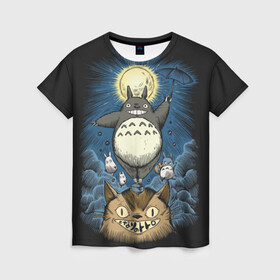 Женская футболка 3D с принтом My Neighbor Totoro кот и заяц в Петрозаводске, 100% полиэфир ( синтетическое хлопкоподобное полотно) | прямой крой, круглый вырез горловины, длина до линии бедер | anime | hayao miyazaki | japanese | meme | miyazaki | piano | studio ghibli | tokyo | totoro | гибли | котобус | мой | сосед | сусуватари | тонари | тоторо | хаяо миядзаки