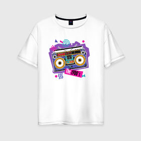 Женская футболка хлопок Oversize с принтом Disco в Петрозаводске, 100% хлопок | свободный крой, круглый ворот, спущенный рукав, длина до линии бедер
 | art | disco | music | receiver | retro | tape recorder | арт | диско | магнитофон | музыка | приемник | ретро