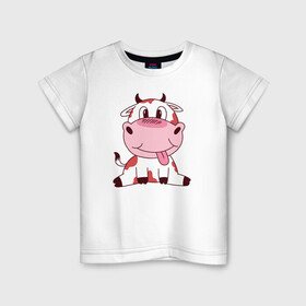 Детская футболка хлопок с принтом Коровка в Петрозаводске, 100% хлопок | круглый вырез горловины, полуприлегающий силуэт, длина до линии бедер | cow | farm | корова | коровка | фермер | фермерство