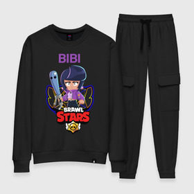 Женский костюм хлопок с принтом BRAWL STARS BIBI. в Петрозаводске, 100% хлопок | на свитшоте круглая горловина, мягкая резинка по низу. Брюки заужены к низу, на них два вида карманов: два 