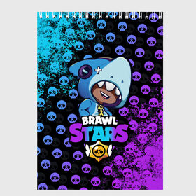 Скетчбук с принтом Brawl Stars LEON SHARK в Петрозаводске, 100% бумага
 | 48 листов, плотность листов — 100 г/м2, плотность картонной обложки — 250 г/м2. Листы скреплены сверху удобной пружинной спиралью | 8 bit | 8 бит | brawl | brawl stars | crow | leon | shark | stars | акула | бравл | бравл старс | браво старс | игра | компьютерная | кров | леон | леон акула | онлайн | старс | шарк