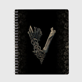 Тетрадь с принтом Vikings (bones logo) в Петрозаводске, 100% бумага | 48 листов, плотность листов — 60 г/м2, плотность картонной обложки — 250 г/м2. Листы скреплены сбоку удобной пружинной спиралью. Уголки страниц и обложки скругленные. Цвет линий — светло-серый
 | bones | good | skull | viking | vikings | бог | викинг | викинги | кости | скандинавы | череп | язычник