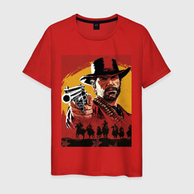 Мужская футболка хлопок с принтом red dead redemption 2 в Петрозаводске, 100% хлопок | прямой крой, круглый вырез горловины, длина до линии бедер, слегка спущенное плечо. | red dead redemption 2
