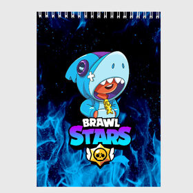 Скетчбук с принтом BRAWL STARS LEON SHARK в Петрозаводске, 100% бумага
 | 48 листов, плотность листов — 100 г/м2, плотность картонной обложки — 250 г/м2. Листы скреплены сверху удобной пружинной спиралью | brawl stars | crow | leon | leon shark | sally leon | shark | stars | акула | берли | ворон | леон | леон акула | спайк | эль примо