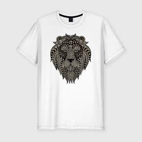 Мужская футболка хлопок Slim с принтом Metallized Lion в Петрозаводске, 92% хлопок, 8% лайкра | приталенный силуэт, круглый вырез ворота, длина до линии бедра, короткий рукав | голова льва | знак зодиака лев | знак льва | зодиак лев | лев | лев гороскоп | львиный | львиный портрет