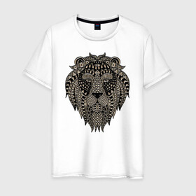 Мужская футболка хлопок с принтом Metallized Lion в Петрозаводске, 100% хлопок | прямой крой, круглый вырез горловины, длина до линии бедер, слегка спущенное плечо. | голова льва | знак зодиака лев | знак льва | зодиак лев | лев | лев гороскоп | львиный | львиный портрет
