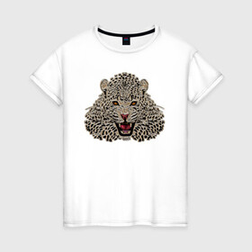 Женская футболка хлопок с принтом Metallized Leopard в Петрозаводске, 100% хлопок | прямой крой, круглый вырез горловины, длина до линии бедер, слегка спущенное плечо | барс | леопард | оскал | портрет барса | портрет леопарда | портрет ягуара | свирепый барс | свирепый леопард | свирепый ягуар | тотем леопарда | тотем ягуара | хищник | ягуар