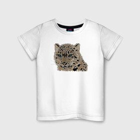 Детская футболка хлопок с принтом Metallized Snow Leopard в Петрозаводске, 100% хлопок | круглый вырез горловины, полуприлегающий силуэт, длина до линии бедер | барс | ирбис | леопард | портрет барса | портрет леопарда | портрет ягуара | снежный барс | хищник | ягуар