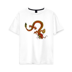 Женская футболка хлопок Oversize с принтом Metallized Red Dragon в Петрозаводске, 100% хлопок | свободный крой, круглый ворот, спущенный рукав, длина до линии бедер
 | азиатский дракон | восточный дракон | год дракона | дракон | змей | китайский дракон | китайский змей | красный дракон | металлический дракон | огненный дракон | японский дракон | яркий дракон
