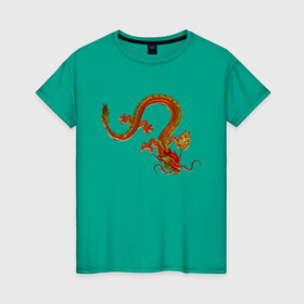 Женская футболка хлопок с принтом Metallized Red Dragon в Петрозаводске, 100% хлопок | прямой крой, круглый вырез горловины, длина до линии бедер, слегка спущенное плечо | азиатский дракон | восточный дракон | год дракона | дракон | змей | китайский дракон | китайский змей | красный дракон | металлический дракон | огненный дракон | японский дракон | яркий дракон