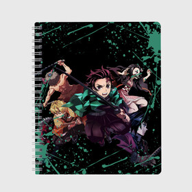 Тетрадь с принтом DEMON SLAYER KIMETSU NO YAIBA КЛИНОК РАССЕКАЮЩИЙ ДЕМОНОВ в Петрозаводске, 100% бумага | 48 листов, плотность листов — 60 г/м2, плотность картонной обложки — 250 г/м2. Листы скреплены сбоку удобной пружинной спиралью. Уголки страниц и обложки скругленные. Цвет линий — светло-серый
 | demon slayer | kimetsu no yaiba | nezuko | shinobu | slayer | tanjiro | zenitsu | гию томиока | зенитсу | зенитцу | иноске хашибира | клинок рассекающий демонов | незуко | танджиро | шинобу кочо