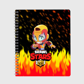 Тетрадь с принтом BRAWL STARS MAX в Петрозаводске, 100% бумага | 48 листов, плотность листов — 60 г/м2, плотность картонной обложки — 250 г/м2. Листы скреплены сбоку удобной пружинной спиралью. Уголки страниц и обложки скругленные. Цвет линий — светло-серый
 | bib | brawl stars | bull | colt | crow | leon | leon shark | max | moba | sally leon | shark | акула | берли | биби | бравл старс | ворон | жанр | игра | кольт | леон | леон акула | макс | нита | спайк | шелли