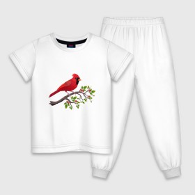 Детская пижама хлопок с принтом Красный кардинал в Петрозаводске, 100% хлопок |  брюки и футболка прямого кроя, без карманов, на брюках мягкая резинка на поясе и по низу штанин
 | cardinalis cardinalis | красный кардинал | новогодняя птица | птица | птичка | рождественская птица