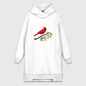 Платье-худи хлопок с принтом Красный кардинал в Петрозаводске,  |  | cardinalis cardinalis | красный кардинал | новогодняя птица | птица | птичка | рождественская птица