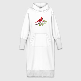 Платье удлиненное хлопок с принтом Красный кардинал в Петрозаводске,  |  | cardinalis cardinalis | красный кардинал | новогодняя птица | птица | птичка | рождественская птица
