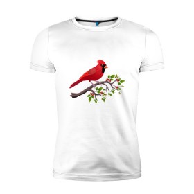 Мужская футболка премиум с принтом Красный кардинал в Петрозаводске, 92% хлопок, 8% лайкра | приталенный силуэт, круглый вырез ворота, длина до линии бедра, короткий рукав | cardinalis cardinalis | красный кардинал | новогодняя птица | птица | птичка | рождественская птица
