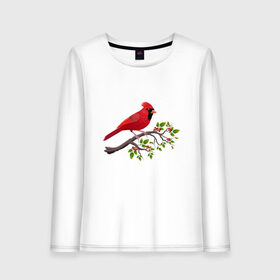 Женский лонгслив хлопок с принтом Красный кардинал в Петрозаводске, 100% хлопок |  | cardinalis cardinalis | красный кардинал | новогодняя птица | птица | птичка | рождественская птица