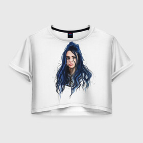 Женская футболка Crop-top 3D с принтом BILLIE EILISH в Петрозаводске, 100% полиэстер | круглая горловина, длина футболки до линии талии, рукава с отворотами | ayelish | bad guy | bellyache | bilie eilish | bilie elish | billie | billie eilish | eilish | electronic | elish | music | били айлиш | билли айлиш | эйлиш | элиш