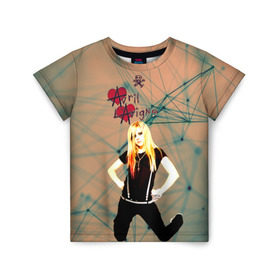 Детская футболка 3D с принтом Avril Lavigne в Петрозаводске, 100% гипоаллергенный полиэфир | прямой крой, круглый вырез горловины, длина до линии бедер, чуть спущенное плечо, ткань немного тянется | Тематика изображения на принте: avril lavigne | аврил лавин | блондиника | музыка | рок