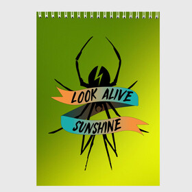 Скетчбук с принтом Look alive sunshine в Петрозаводске, 100% бумага
 | 48 листов, плотность листов — 100 г/м2, плотность картонной обложки — 250 г/м2. Листы скреплены сверху удобной пружинной спиралью | alive | look | my chemical | rok | romance | sunshine