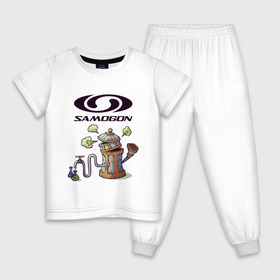 Детская пижама хлопок с принтом SAMOGON в Петрозаводске, 100% хлопок |  брюки и футболка прямого кроя, без карманов, на брюках мягкая резинка на поясе и по низу штанин
 | Тематика изображения на принте: антибренд | прикол | приколы | самогон | юмор