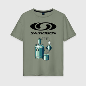 Женская футболка хлопок Oversize с принтом SAMOGON в Петрозаводске, 100% хлопок | свободный крой, круглый ворот, спущенный рукав, длина до линии бедер
 | salomon | прикол | приколы | самогон | шутка | юмор