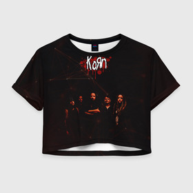 Женская футболка Crop-top 3D с принтом Korn в Петрозаводске, 100% полиэстер | круглая горловина, длина футболки до линии талии, рукава с отворотами | korn | корн | музыка | рок