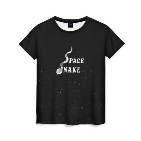 Женская футболка 3D с принтом Space snake в Петрозаводске, 100% полиэфир ( синтетическое хлопкоподобное полотно) | прямой крой, круглый вырез горловины, длина до линии бедер | bite | cyborg snake | rick and morty | ship | snakes | space snake | vdgerir | рик и морти