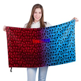 Флаг 3D с принтом FORTNITE x MARSHMELLO в Петрозаводске, 100% полиэстер | плотность ткани — 95 г/м2, размер — 67 х 109 см. Принт наносится с одной стороны | 