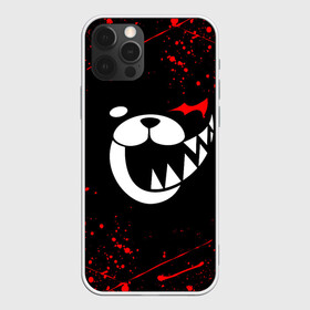 Чехол для iPhone 12 Pro с принтом Monokuma красные брызги в Петрозаводске, силикон | область печати: задняя сторона чехла, без боковых панелей | Тематика изображения на принте: anime | bear | black  white | danganronpa | kurokuma | monodam | monokuma | monomi | monotaro | rabbit | school | shirokuma | аниме | главарь | мoноми | монокума | черно белый | школа