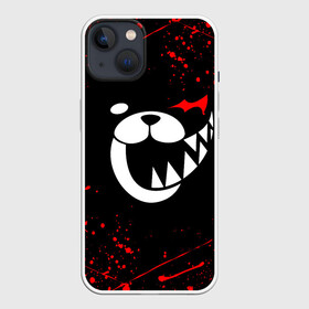 Чехол для iPhone 13 с принтом Monokuma красные брызги в Петрозаводске,  |  | anime | bear | black  white | danganronpa | kurokuma | monodam | monokuma | monomi | monotaro | rabbit | school | shirokuma | аниме | главарь | мoноми | монокума | черно белый | школа