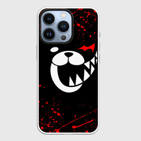 Чехол для iPhone 13 Pro с принтом Monokuma красные брызги в Петрозаводске,  |  | Тематика изображения на принте: anime | bear | black  white | danganronpa | kurokuma | monodam | monokuma | monomi | monotaro | rabbit | school | shirokuma | аниме | главарь | мoноми | монокума | черно белый | школа