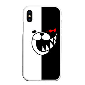 Чехол для iPhone XS Max матовый с принтом MONOKUMA (КАПЮШОН) в Петрозаводске, Силикон | Область печати: задняя сторона чехла, без боковых панелей | anime | bear | black  white | danganronpa | kurokuma | monodam | monokuma | monomi | monotaro | rabbit | school | shirokuma | аниме | главарь | мoноми | монокума | черно белый | школа