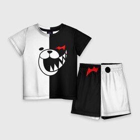 Детский костюм с шортами 3D с принтом MONOKUMA (КАПЮШОН) в Петрозаводске,  |  | anime | bear | black  white | danganronpa | kurokuma | monodam | monokuma | monomi | monotaro | rabbit | school | shirokuma | аниме | главарь | мoноми | монокума | черно белый | школа