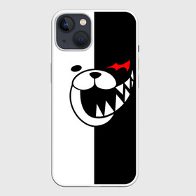 Чехол для iPhone 13 с принтом MONOKUMA (КАПЮШОН) в Петрозаводске,  |  | anime | bear | black  white | danganronpa | kurokuma | monodam | monokuma | monomi | monotaro | rabbit | school | shirokuma | аниме | главарь | мoноми | монокума | черно белый | школа