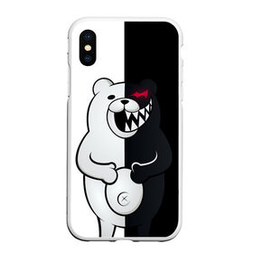 Чехол для iPhone XS Max матовый с принтом MONOKUMA в Петрозаводске, Силикон | Область печати: задняя сторона чехла, без боковых панелей | anime | bear | black  white | danganronpa | kurokuma | monodam | monokuma | monomi | monotaro | rabbit | school | shirokuma | аниме | главарь | мoноми | монокума | черно белый | школа