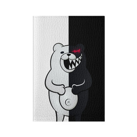 Обложка для паспорта матовая кожа с принтом MONOKUMA  в Петрозаводске, натуральная матовая кожа | размер 19,3 х 13,7 см; прозрачные пластиковые крепления | anime | bear | black  white | danganronpa | kurokuma | monodam | monokuma | monomi | monotaro | rabbit | school | shirokuma | аниме | главарь | мoноми | монокума | черно белый | школа