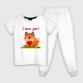 Детская пижама хлопок с принтом влюбленная лисичка i love you! в Петрозаводске, 100% хлопок |  брюки и футболка прямого кроя, без карманов, на брюках мягкая резинка на поясе и по низу штанин
 | 