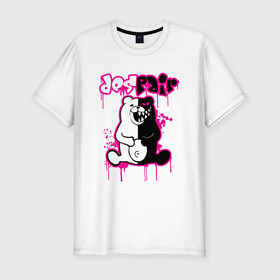 Мужская футболка хлопок Slim с принтом MONOKUMA в Петрозаводске, 92% хлопок, 8% лайкра | приталенный силуэт, круглый вырез ворота, длина до линии бедра, короткий рукав | anime | bear | black | danganronpa | japan | monokuma | white | аниме | белое | медведь | монокума | черное | япония