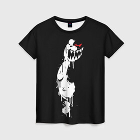 Женская футболка 3D с принтом MONOKUMA в Петрозаводске, 100% полиэфир ( синтетическое хлопкоподобное полотно) | прямой крой, круглый вырез горловины, длина до линии бедер | anime | bear | black | danganronpa | japan | monokuma | white | аниме | белое | медведь | монокума | черное | япония