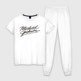 Женская пижама хлопок с принтом Jackson Michael в Петрозаводске, 100% хлопок | брюки и футболка прямого кроя, без карманов, на брюках мягкая резинка на поясе и по низу штанин | 