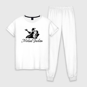 Женская пижама хлопок с принтом Танцующий в Петрозаводске, 100% хлопок | брюки и футболка прямого кроя, без карманов, на брюках мягкая резинка на поясе и по низу штанин | майкл джексон чёрно белый силуэт