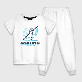 Детская пижама хлопок с принтом SKATING competition в Петрозаводске, 100% хлопок |  брюки и футболка прямого кроя, без карманов, на брюках мягкая резинка на поясе и по низу штанин
 | зимний спорт | катание на льду | коньки | конькобежный спорт | фигурное катание