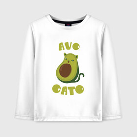 Детский лонгслив хлопок с принтом AvoCato в Петрозаводске, 100% хлопок | круглый вырез горловины, полуприлегающий силуэт, длина до линии бедер | авокадо | авокадо кот | кот | кот авокадо | котейка | котик | кошечка