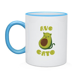 Кружка двухцветная с принтом AvoCato в Петрозаводске, керамика | объем — 330 мл, диаметр — 80 мм. Цветная ручка и кайма сверху, в некоторых цветах — вся внутренняя часть | авокадо | авокадо кот | кот | кот авокадо | котейка | котик | кошечка